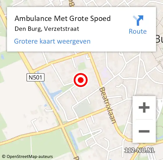 Locatie op kaart van de 112 melding: Ambulance Met Grote Spoed Naar Den Burg, Verzetstraat op 24 september 2024 20:26