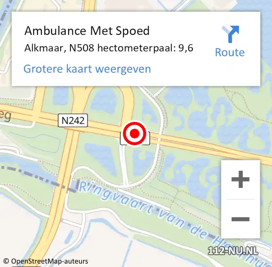 Locatie op kaart van de 112 melding: Ambulance Met Spoed Naar Alkmaar, N508 hectometerpaal: 9,6 op 24 september 2024 20:46