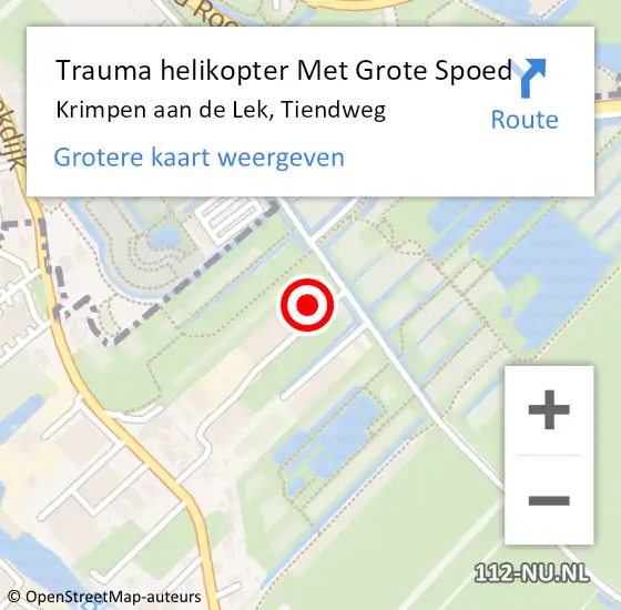 Locatie op kaart van de 112 melding: Trauma helikopter Met Grote Spoed Naar Krimpen aan de Lek, Tiendweg op 24 september 2024 21:03