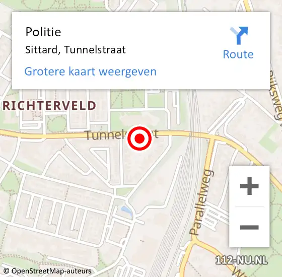 Locatie op kaart van de 112 melding: Politie Sittard, Tunnelstraat op 24 september 2024 21:35