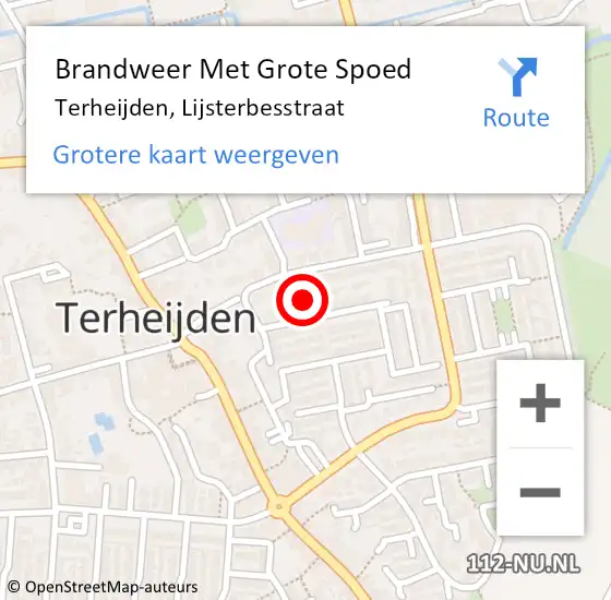 Locatie op kaart van de 112 melding: Brandweer Met Grote Spoed Naar Terheijden, Lijsterbesstraat op 24 september 2024 21:43