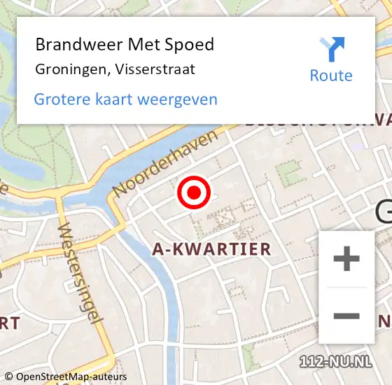 Locatie op kaart van de 112 melding: Brandweer Met Spoed Naar Groningen, Visserstraat op 24 september 2024 21:47