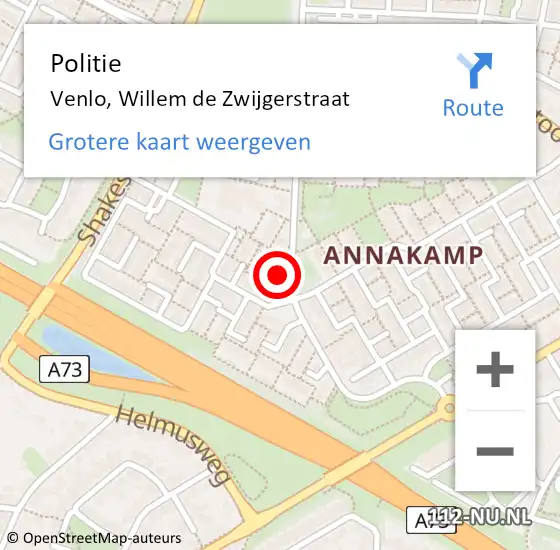 Locatie op kaart van de 112 melding: Politie Venlo, Willem de Zwijgerstraat op 24 september 2024 21:50