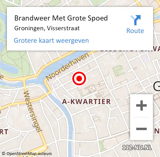 Locatie op kaart van de 112 melding: Brandweer Met Grote Spoed Naar Groningen, Visserstraat op 24 september 2024 21:50