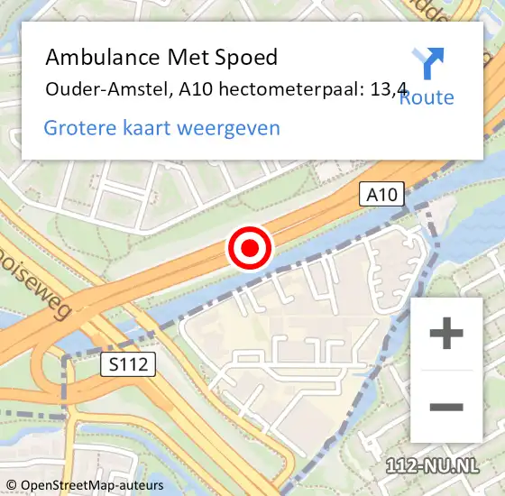 Locatie op kaart van de 112 melding: Ambulance Met Spoed Naar Ouder-Amstel, A10 hectometerpaal: 13,4 op 24 september 2024 22:18