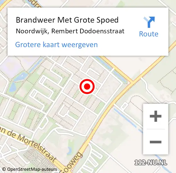 Locatie op kaart van de 112 melding: Brandweer Met Grote Spoed Naar Noordwijk, Rembert Dodoensstraat op 24 september 2024 22:27