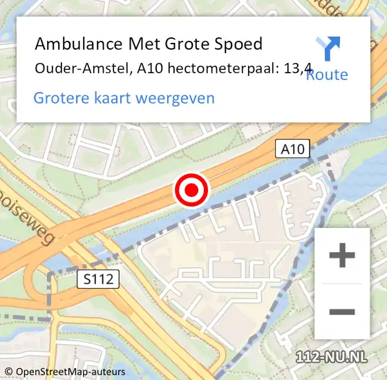 Locatie op kaart van de 112 melding: Ambulance Met Grote Spoed Naar Ouder-Amstel, A10 hectometerpaal: 13,4 op 24 september 2024 22:27