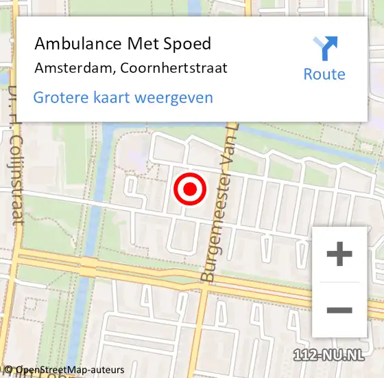 Locatie op kaart van de 112 melding: Ambulance Met Spoed Naar Amsterdam, Coornhertstraat op 24 september 2024 22:38