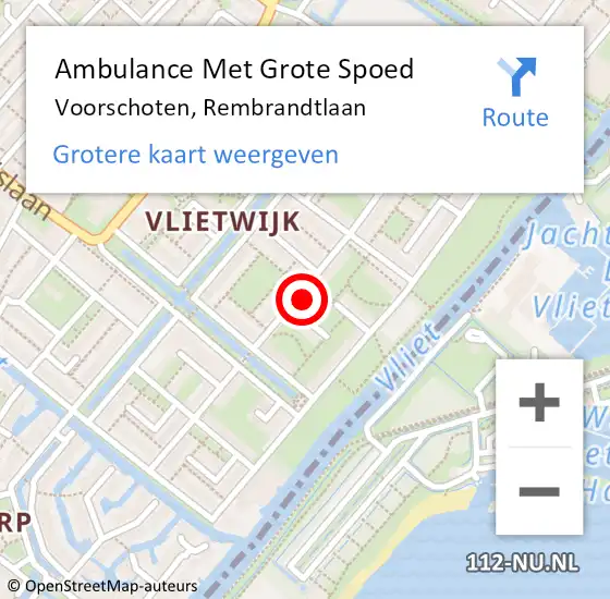 Locatie op kaart van de 112 melding: Ambulance Met Grote Spoed Naar Voorschoten, Rembrandtlaan op 24 september 2024 22:43