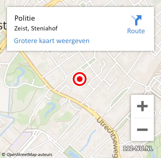 Locatie op kaart van de 112 melding: Politie Zeist, Steniahof op 24 september 2024 22:48