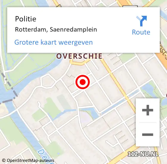 Locatie op kaart van de 112 melding: Politie Rotterdam, Saenredamplein op 24 september 2024 22:57