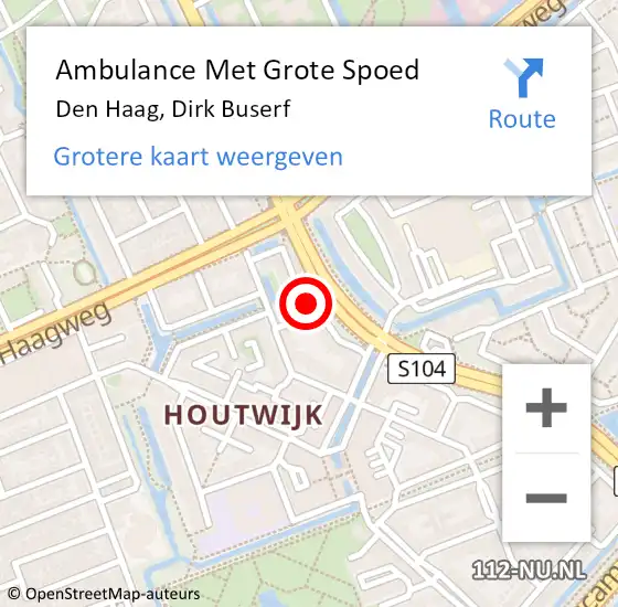 Locatie op kaart van de 112 melding: Ambulance Met Grote Spoed Naar Den Haag, Dirk Buserf op 24 september 2024 22:59