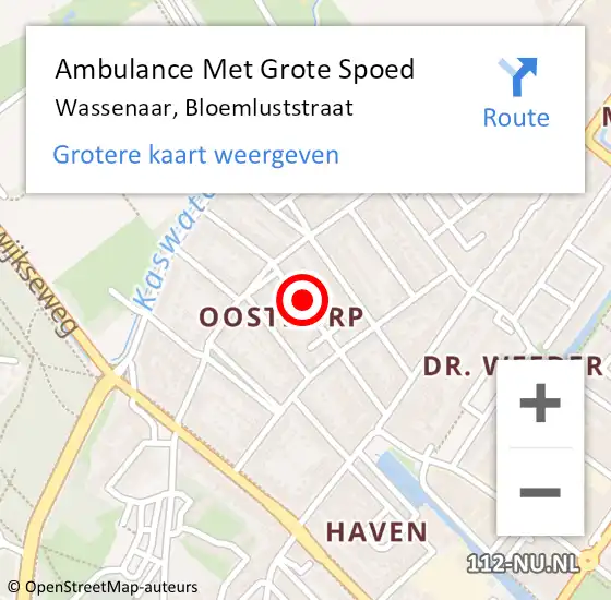 Locatie op kaart van de 112 melding: Ambulance Met Grote Spoed Naar Wassenaar, Bloemluststraat op 24 september 2024 23:36