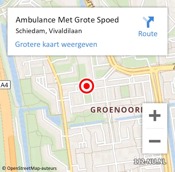 Locatie op kaart van de 112 melding: Ambulance Met Grote Spoed Naar Schiedam, Vivaldilaan op 24 september 2024 23:42