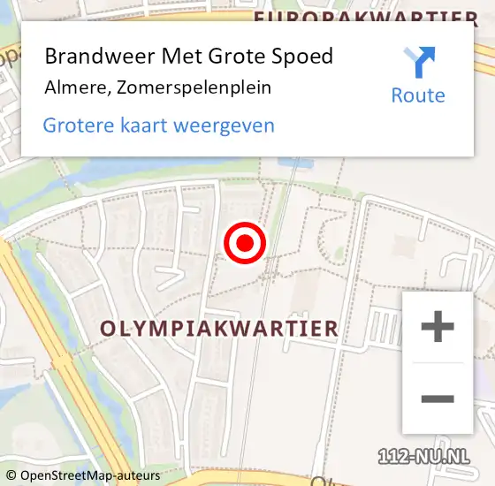 Locatie op kaart van de 112 melding: Brandweer Met Grote Spoed Naar Almere, Zomerspelenplein op 24 september 2024 23:47