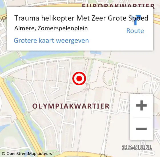 Locatie op kaart van de 112 melding: Trauma helikopter Met Zeer Grote Spoed Naar Almere, Zomerspelenplein op 24 september 2024 23:49