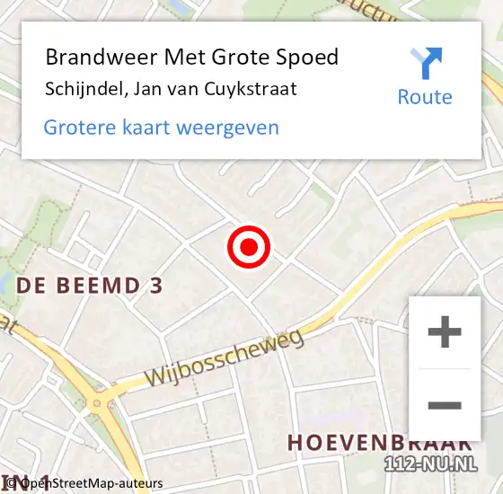 Locatie op kaart van de 112 melding: Brandweer Met Grote Spoed Naar Schijndel, Jan van Cuykstraat op 25 september 2024 00:18