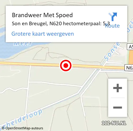 Locatie op kaart van de 112 melding: Brandweer Met Spoed Naar Son en Breugel, N620 hectometerpaal: 5,3 op 25 september 2024 00:38