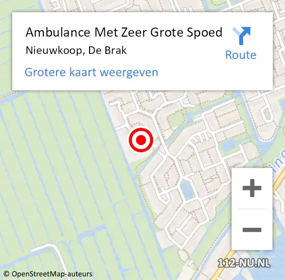 Locatie op kaart van de 112 melding: Ambulance Met Zeer Grote Spoed Naar Nieuwkoop, De Brak op 25 september 2024 01:04