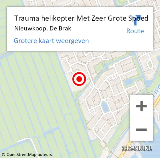 Locatie op kaart van de 112 melding: Trauma helikopter Met Zeer Grote Spoed Naar Nieuwkoop, De Brak op 25 september 2024 01:05