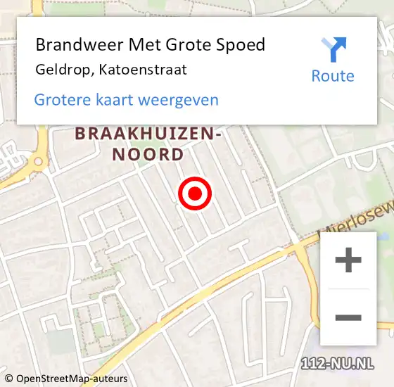 Locatie op kaart van de 112 melding: Brandweer Met Grote Spoed Naar Geldrop, Katoenstraat op 25 september 2024 01:40