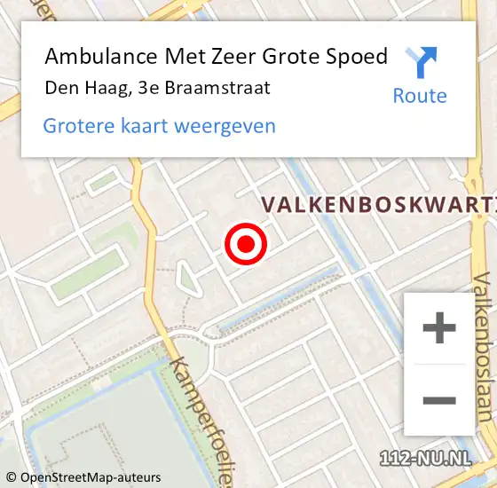 Locatie op kaart van de 112 melding: Ambulance Met Zeer Grote Spoed Naar Den Haag, 3e Braamstraat op 25 september 2024 03:10