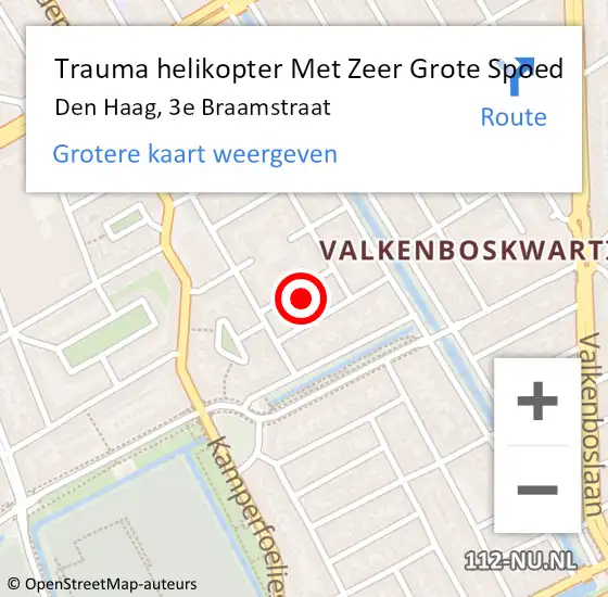 Locatie op kaart van de 112 melding: Trauma helikopter Met Zeer Grote Spoed Naar Den Haag, 3e Braamstraat op 25 september 2024 03:11