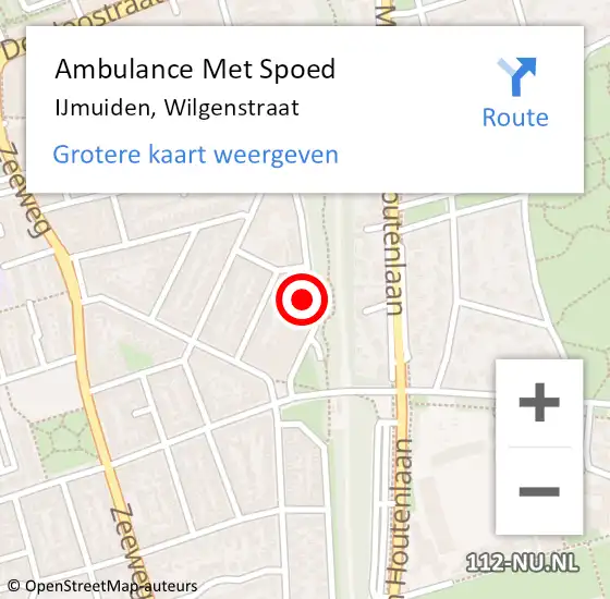 Locatie op kaart van de 112 melding: Ambulance Met Spoed Naar IJmuiden, Wilgenstraat op 25 september 2024 05:19