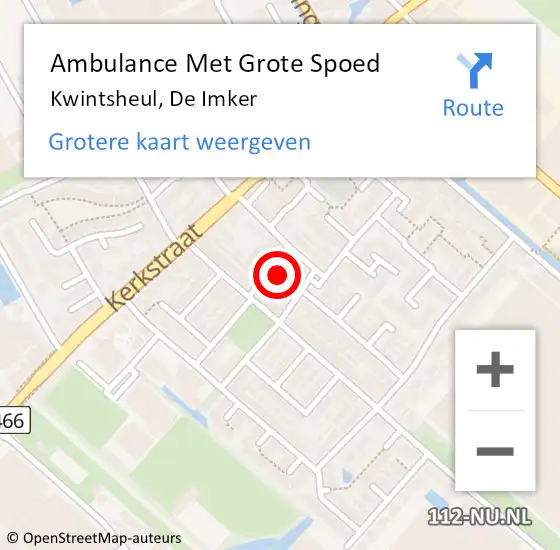 Locatie op kaart van de 112 melding: Ambulance Met Grote Spoed Naar Kwintsheul, De Imker op 25 september 2024 05:21