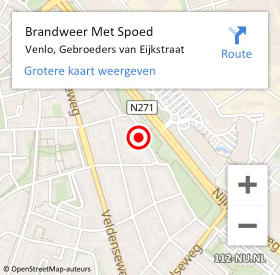 Locatie op kaart van de 112 melding: Brandweer Met Spoed Naar Venlo, Gebroeders van Eijkstraat op 25 september 2024 05:25