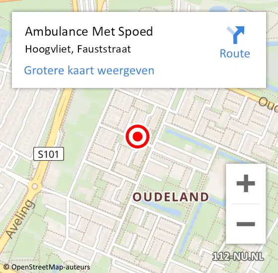 Locatie op kaart van de 112 melding: Ambulance Met Spoed Naar Hoogvliet, Fauststraat op 25 september 2024 06:36