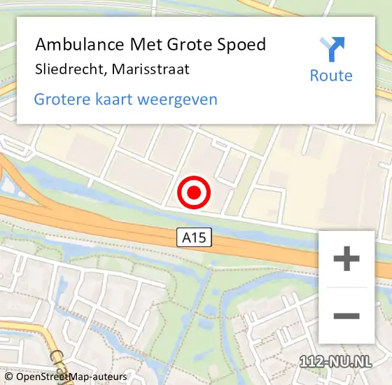 Locatie op kaart van de 112 melding: Ambulance Met Grote Spoed Naar Sliedrecht, Marisstraat op 25 september 2024 07:56