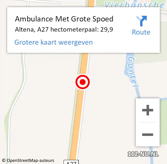 Locatie op kaart van de 112 melding: Ambulance Met Grote Spoed Naar Altena, A27 hectometerpaal: 29,9 op 25 september 2024 07:58