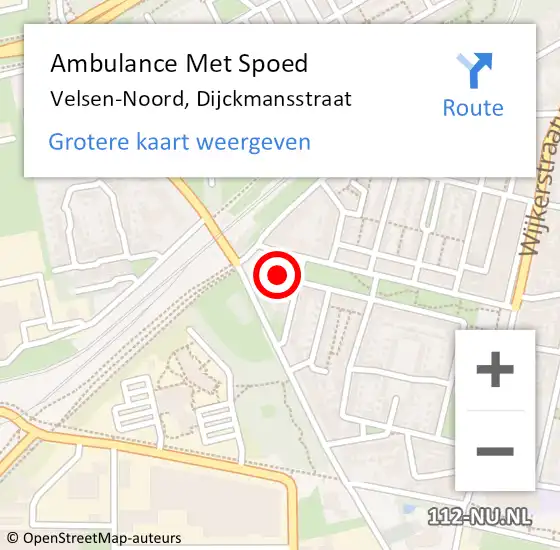 Locatie op kaart van de 112 melding: Ambulance Met Spoed Naar Velsen-Noord, Dijckmansstraat op 25 september 2024 08:13