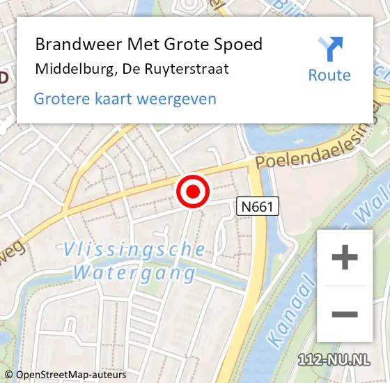 Locatie op kaart van de 112 melding: Brandweer Met Grote Spoed Naar Middelburg, De Ruyterstraat op 25 september 2024 08:30