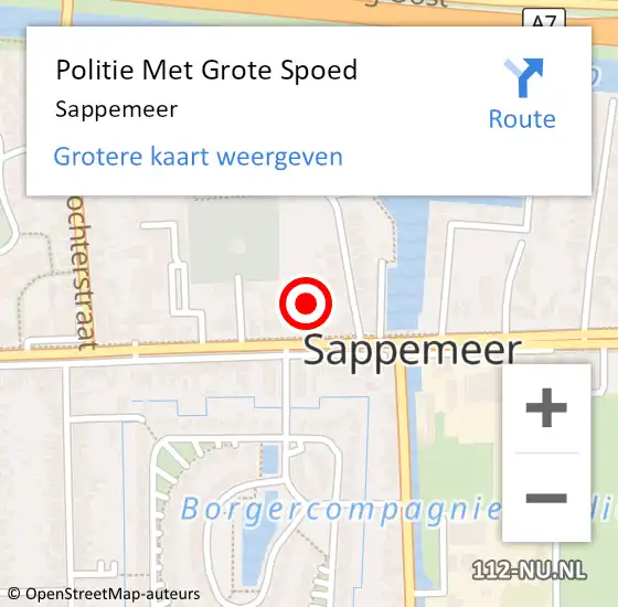 Locatie op kaart van de 112 melding: Politie Met Grote Spoed Naar Sappemeer op 25 september 2024 08:30