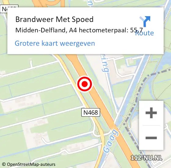 Locatie op kaart van de 112 melding: Brandweer Met Spoed Naar Midden-Delfland, A4 hectometerpaal: 55,7 op 25 september 2024 08:31