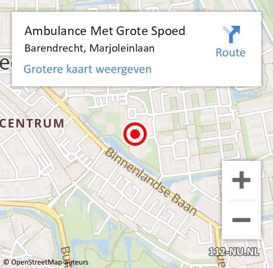 Locatie op kaart van de 112 melding: Ambulance Met Grote Spoed Naar Barendrecht, Marjoleinlaan op 25 september 2024 08:35