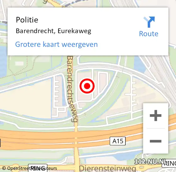 Locatie op kaart van de 112 melding: Politie Barendrecht, Eurekaweg op 25 september 2024 08:42