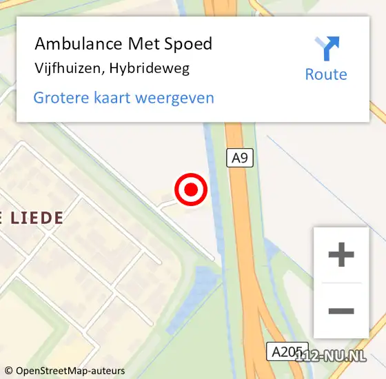 Locatie op kaart van de 112 melding: Ambulance Met Spoed Naar Vijfhuizen, Hybrideweg op 25 september 2024 08:43