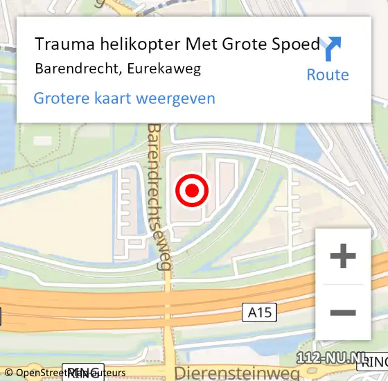 Locatie op kaart van de 112 melding: Trauma helikopter Met Grote Spoed Naar Barendrecht, Eurekaweg op 25 september 2024 08:44