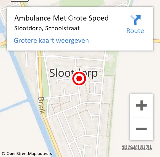 Locatie op kaart van de 112 melding: Ambulance Met Grote Spoed Naar Slootdorp, Schoolstraat op 25 september 2024 08:46