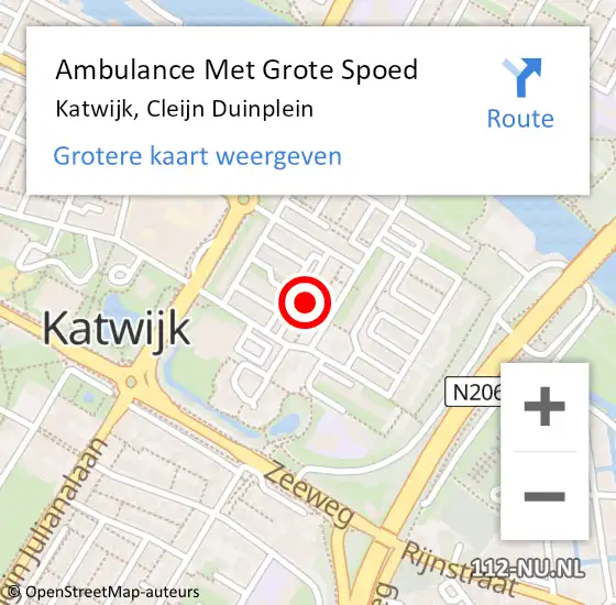 Locatie op kaart van de 112 melding: Ambulance Met Grote Spoed Naar Katwijk, Cleijn Duinplein op 25 september 2024 09:01