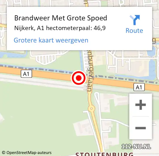 Locatie op kaart van de 112 melding: Brandweer Met Grote Spoed Naar Nijkerk, A1 hectometerpaal: 46,9 op 25 september 2024 09:01