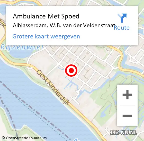 Locatie op kaart van de 112 melding: Ambulance Met Spoed Naar Alblasserdam, W.B. van der Veldenstraat op 25 september 2024 09:21