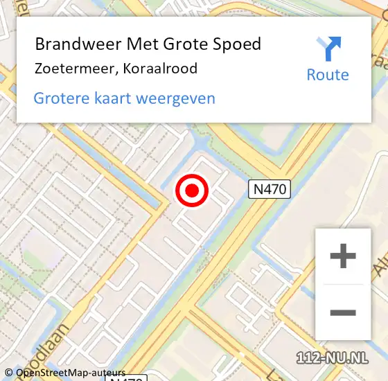 Locatie op kaart van de 112 melding: Brandweer Met Grote Spoed Naar Zoetermeer, Koraalrood op 25 september 2024 09:38