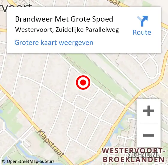 Locatie op kaart van de 112 melding: Brandweer Met Grote Spoed Naar Westervoort, Zuidelijke Parallelweg op 25 september 2024 09:46