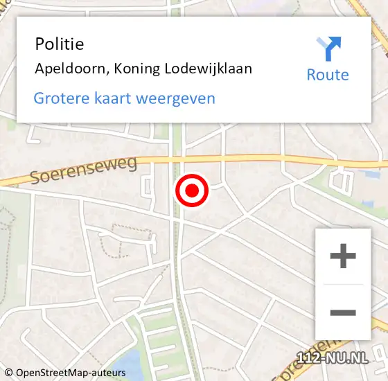 Locatie op kaart van de 112 melding: Politie Apeldoorn, Koning Lodewijklaan op 25 september 2024 09:50