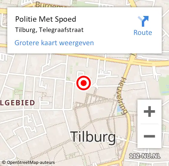 Locatie op kaart van de 112 melding: Politie Met Spoed Naar Tilburg, Telegraafstraat op 25 september 2024 10:01