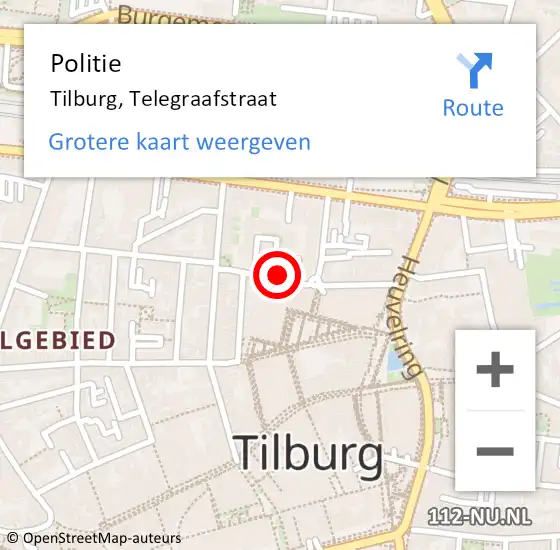 Locatie op kaart van de 112 melding: Politie Tilburg, Telegraafstraat op 25 september 2024 10:01